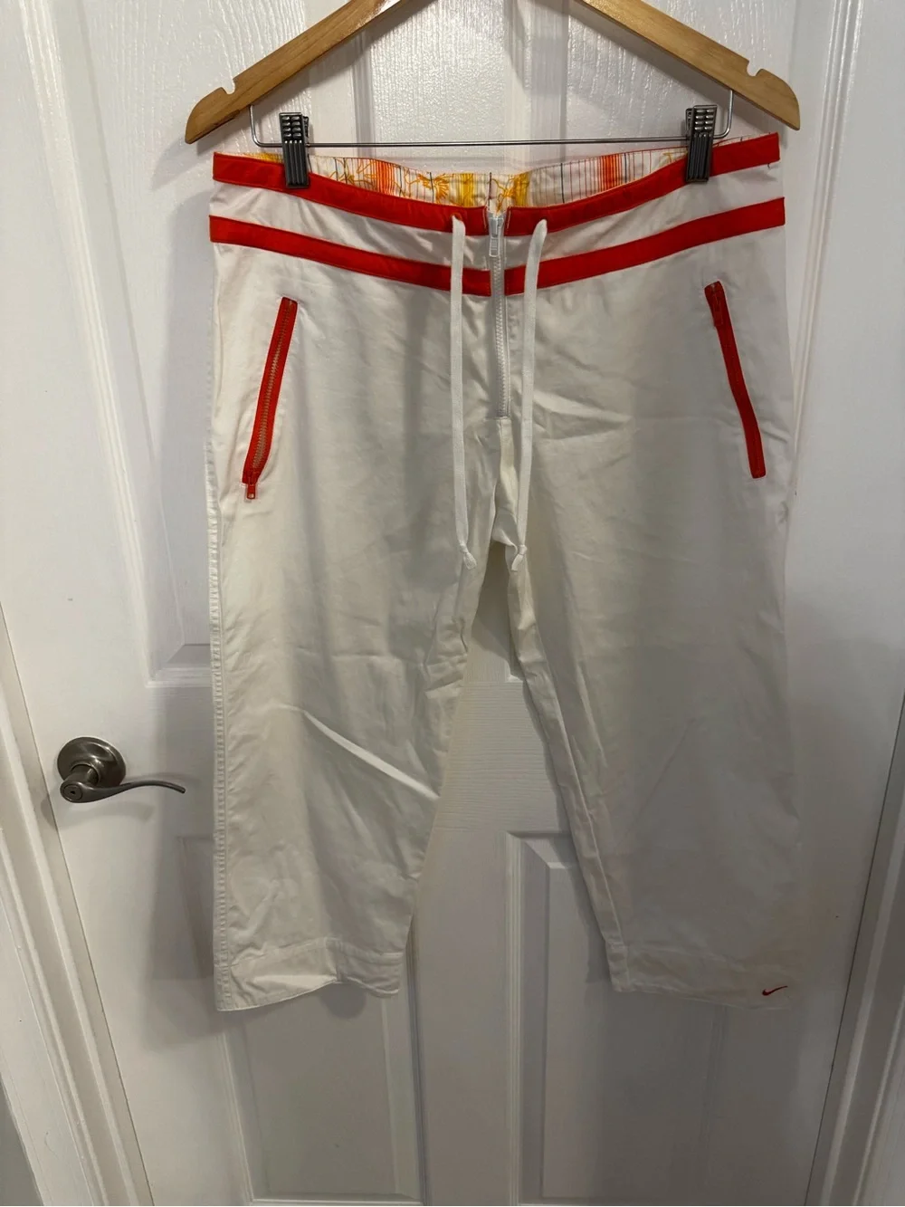 White Nike Capri Pants with Orange Trim
